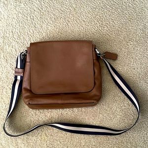 Coach Hudson Map Bag - Saddle Brown with Navy Blue Accents